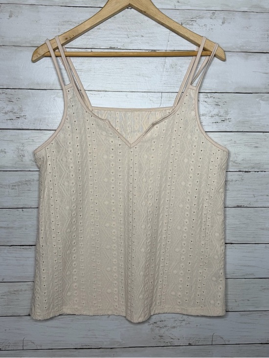 Cream White Eyelet Lace Tank Top Double Straps Size XL Boho Casual Summer - Picture 2 of 5